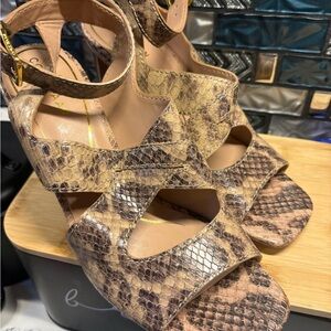 Cole Haan Snake-Print Tan & Brown Platform Heels